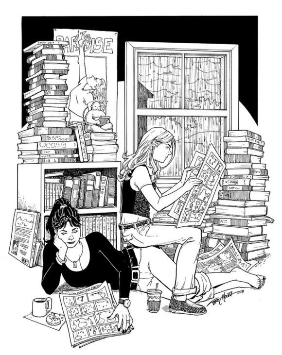 Francine and Katchoo reading comics - Terry Moore, Strangers in paradise